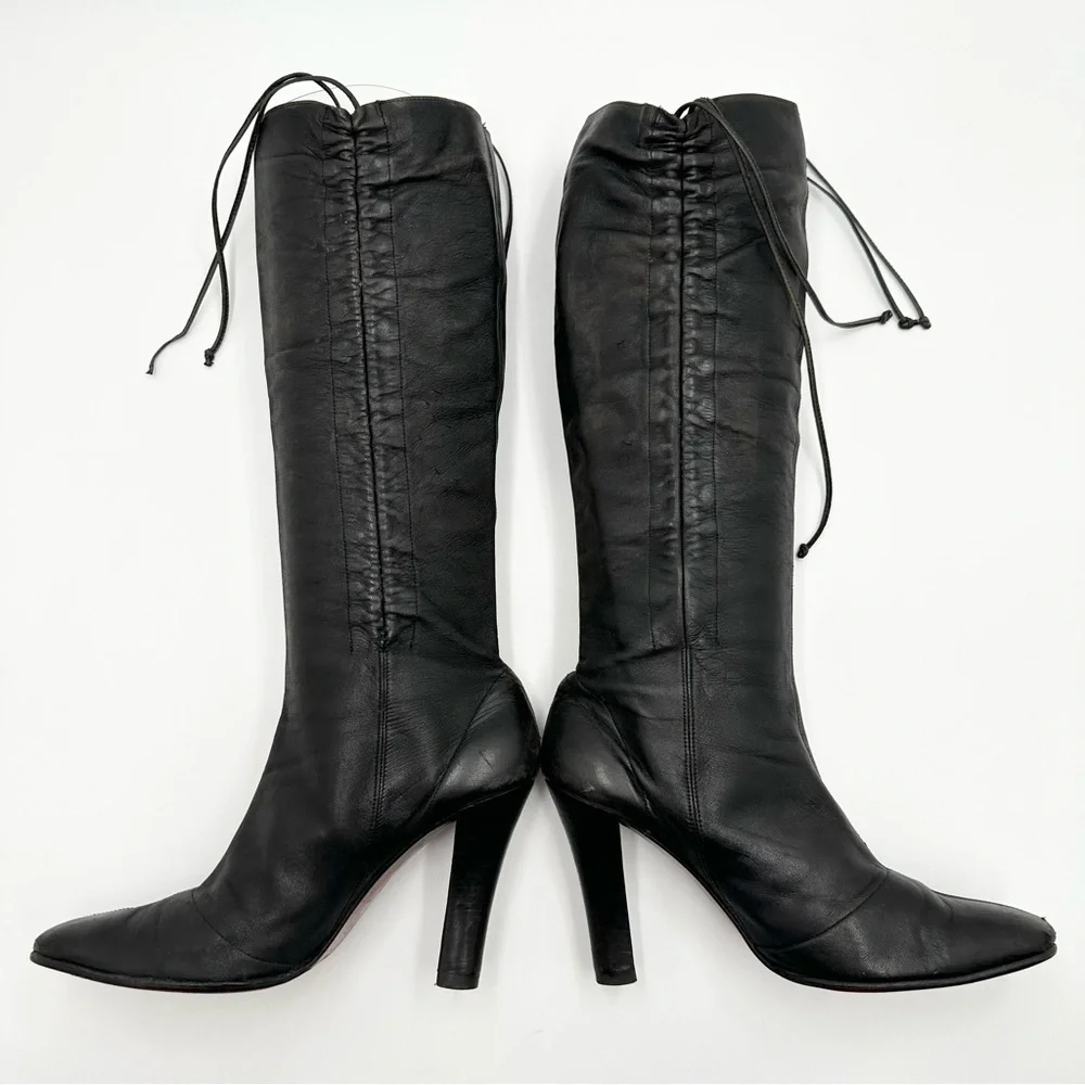 Vintage Christian Louboutin Leather Tie Ruched Tall Boots